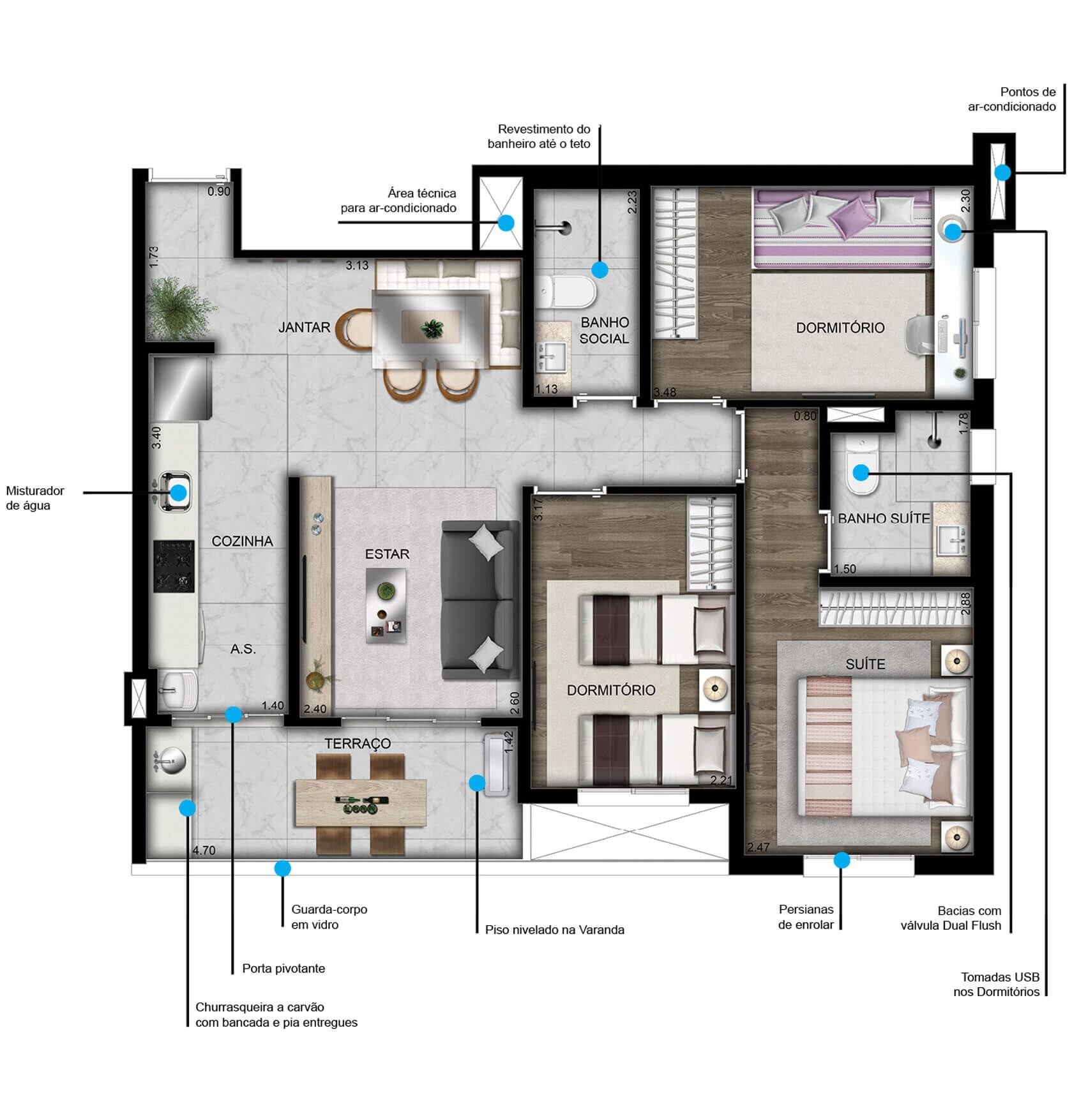 Planta 02 - 3 dorm 65m²