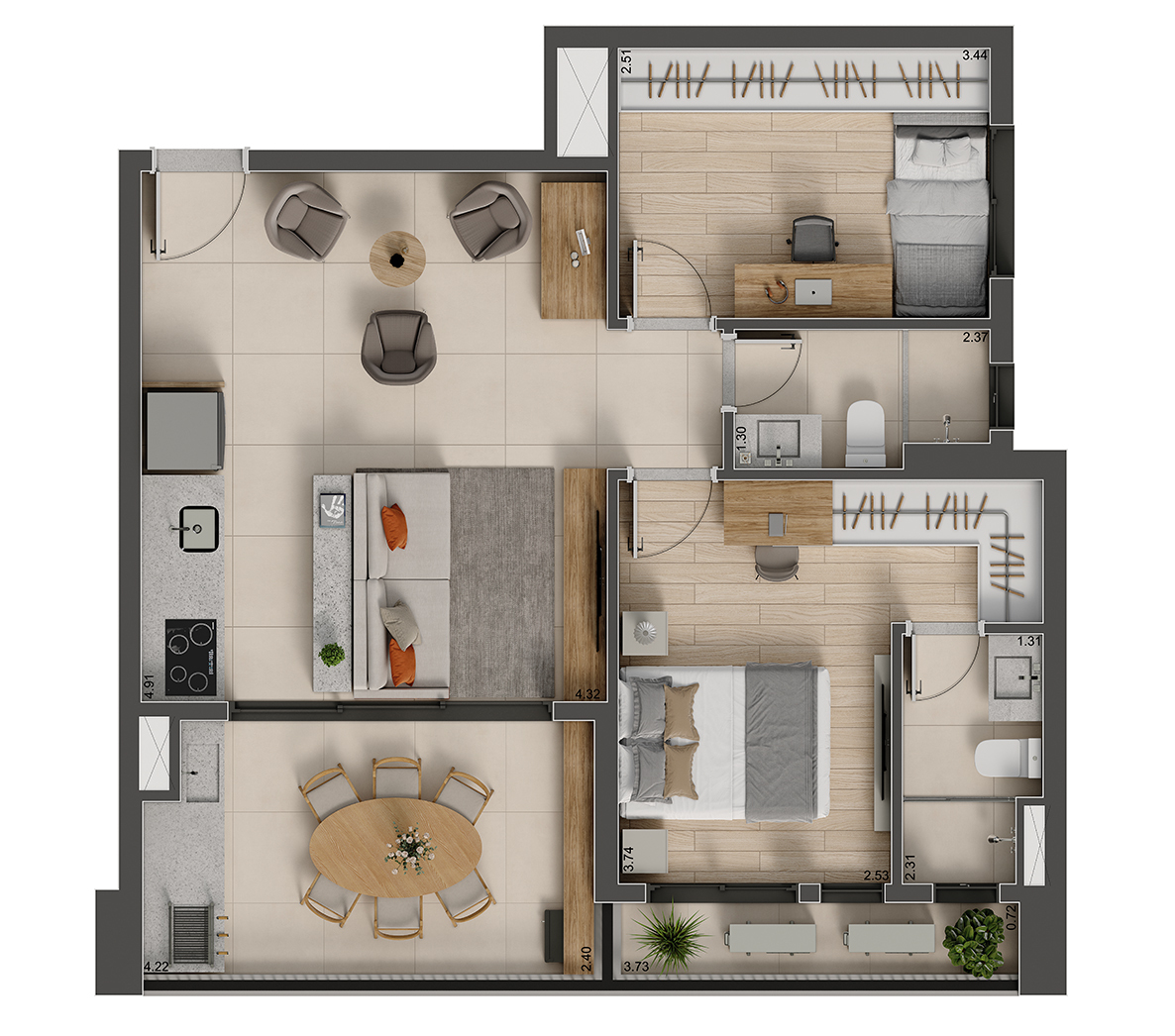 Planta 02 - 2 dorm 69m² - opção