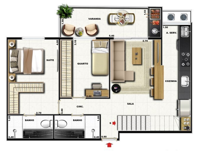 Planta 15 - 3 dorm 128,70m² - cobertura duplex - superior