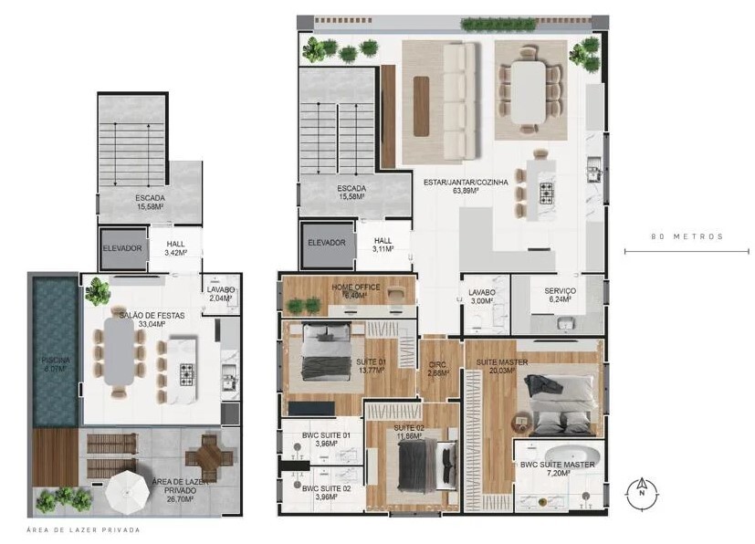 Planta 01 - 3 dorm 247,08m² - duplex