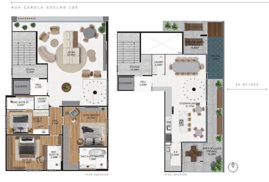 Planta 02 - 3 dorm 276,18m² - duplex