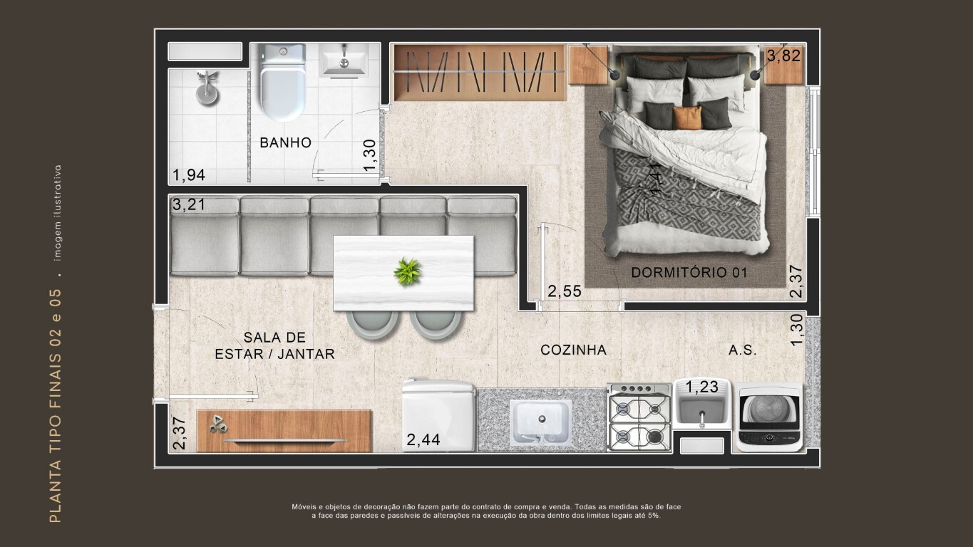 Planta 01 - 1 dorm 24m² Planta 01 - 1 dorm 24m²