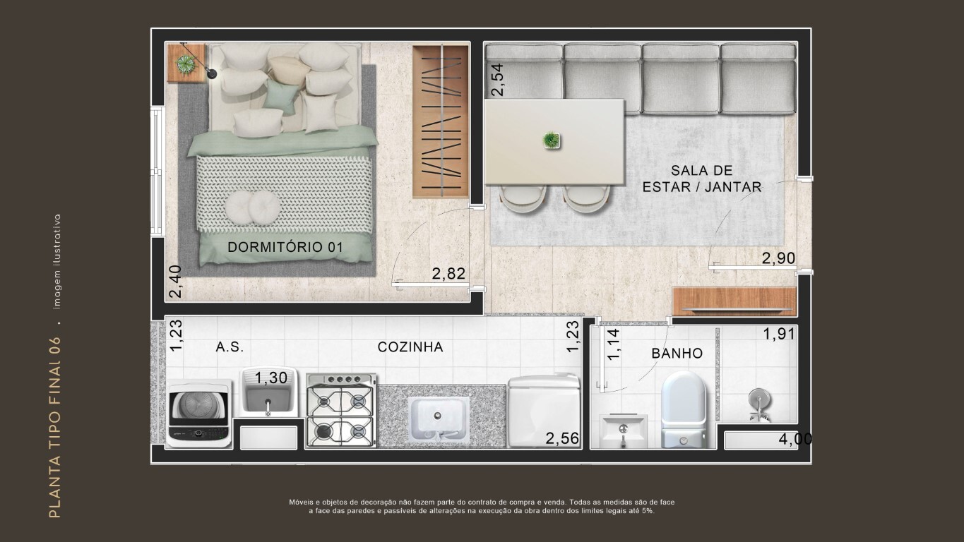 Planta 02 - 1 dorm 24,34m² Planta 02 - 1 dorm 24,34m²