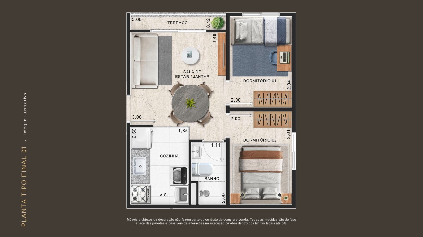 Planta 03 - 2 dorm 34,55m² Planta 03 - 2 dorm 34,55m²