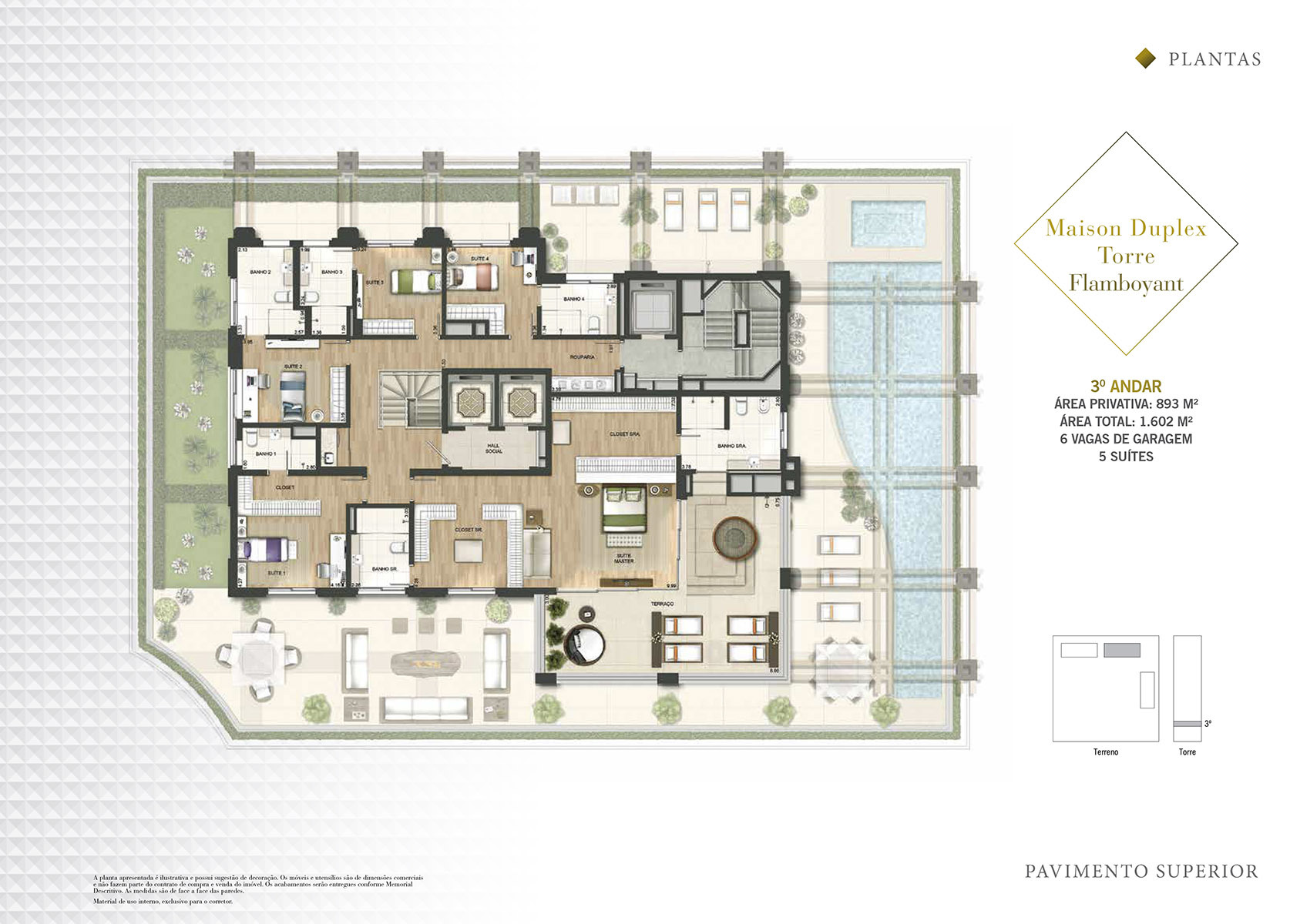 Planta 26 - 5 dorm 893m² - garden duplex pav.superior - torre flamboyant