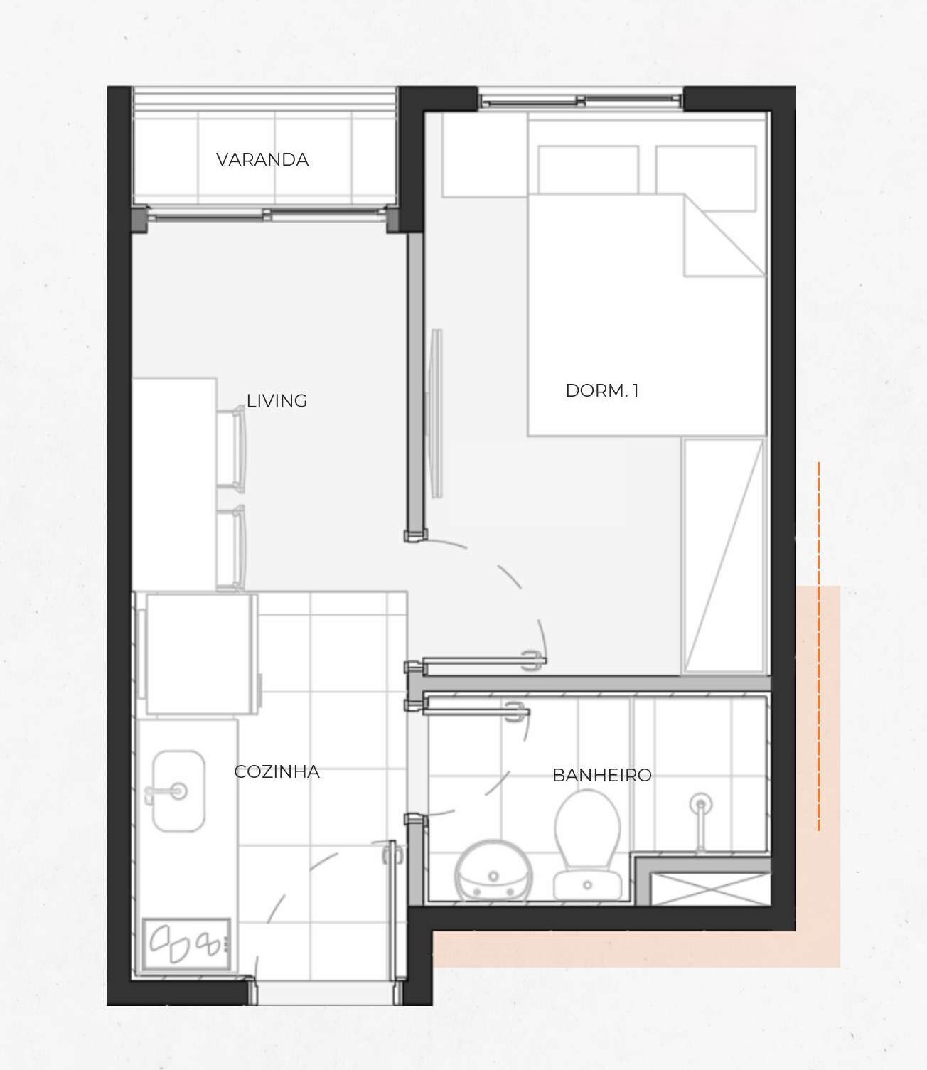 Planta 02 - 1 dorm 19,90m²