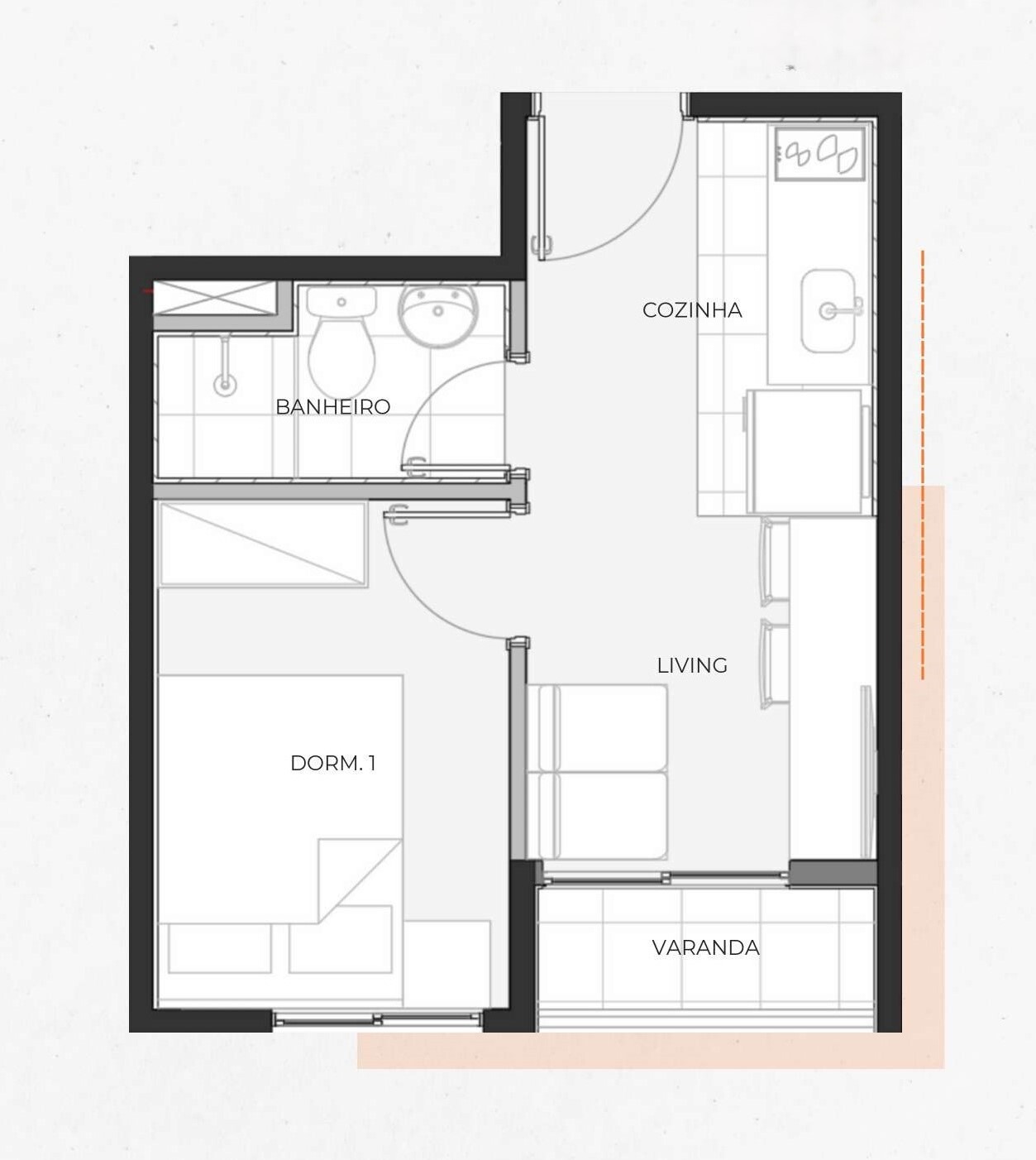 Planta 03 - 1 dorm 20,95m²