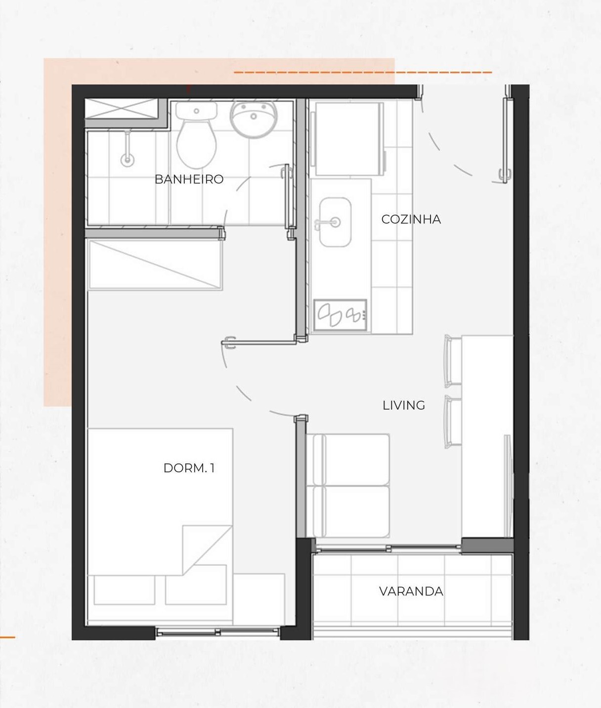 Planta 04 - 1 dorm 22,85m²