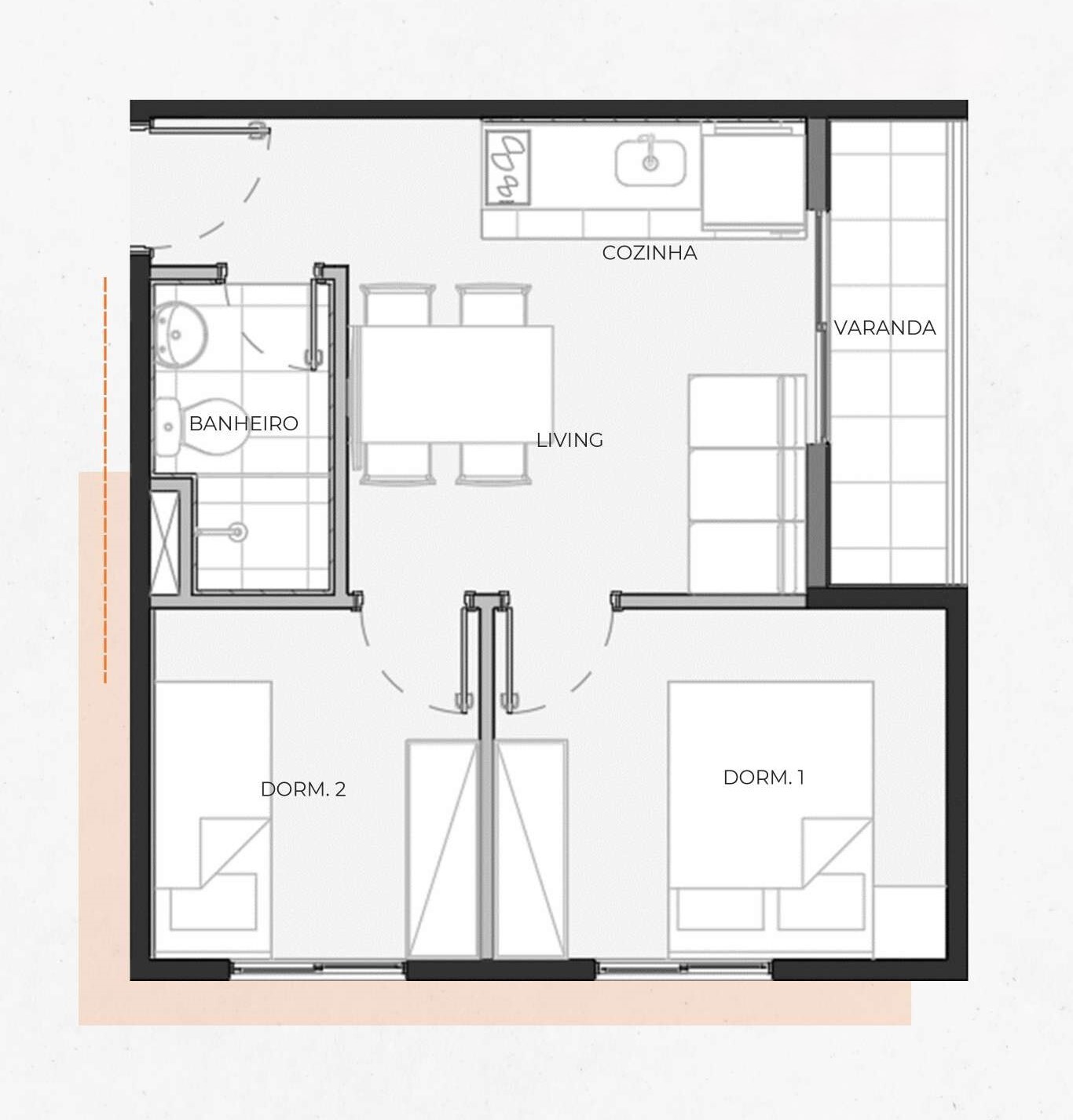 Planta 05 - 2 dorm 34m²