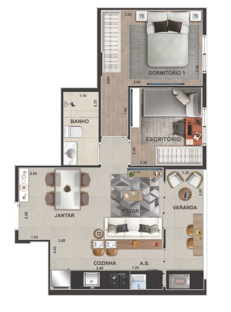 Planta 02 - 2 dorm 44,64m²