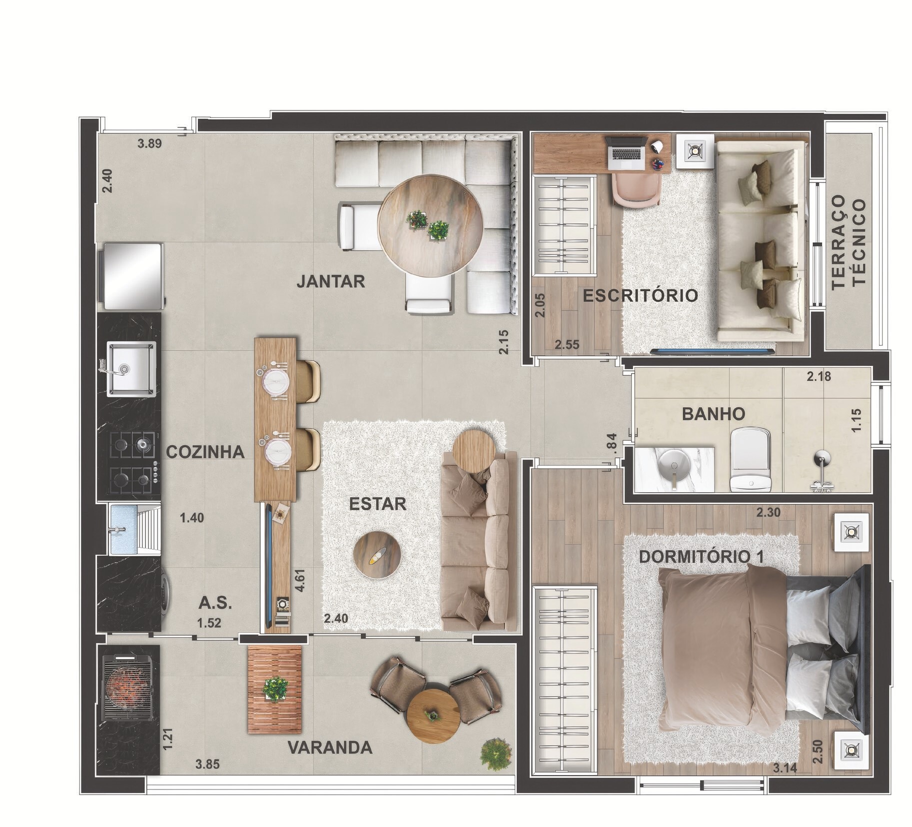 Planta 03 - 2  dorm 45,77m²
