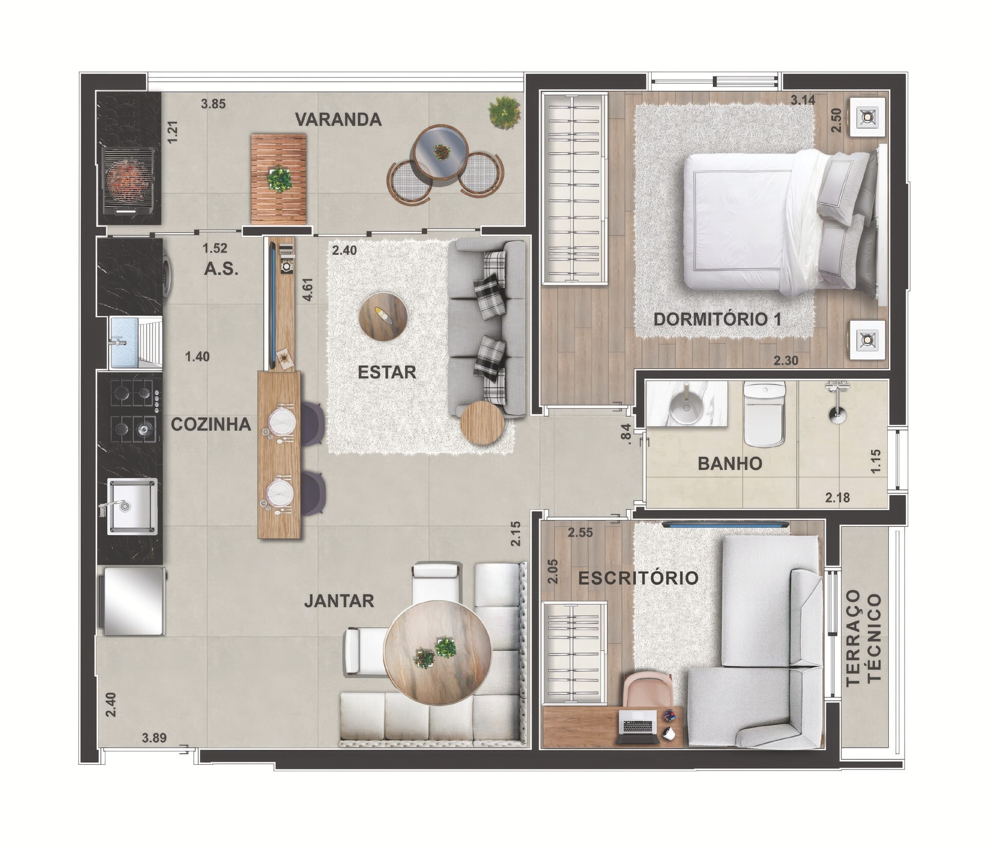Planta 04 - 2 dorm 45,77m²