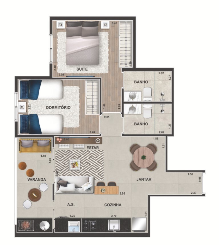 Planta 05 - 2 dorm 55,02m²
