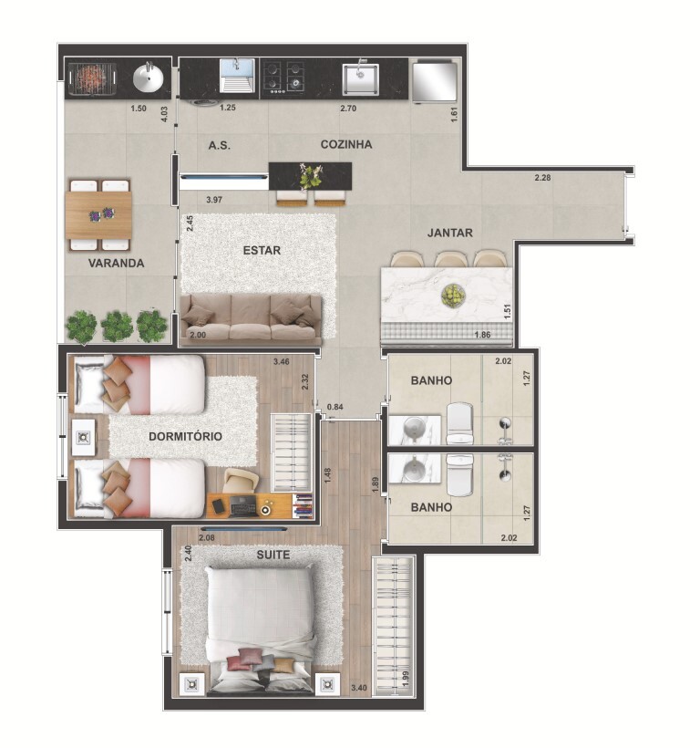 Planta 06 - 2 dorm 55,02m²