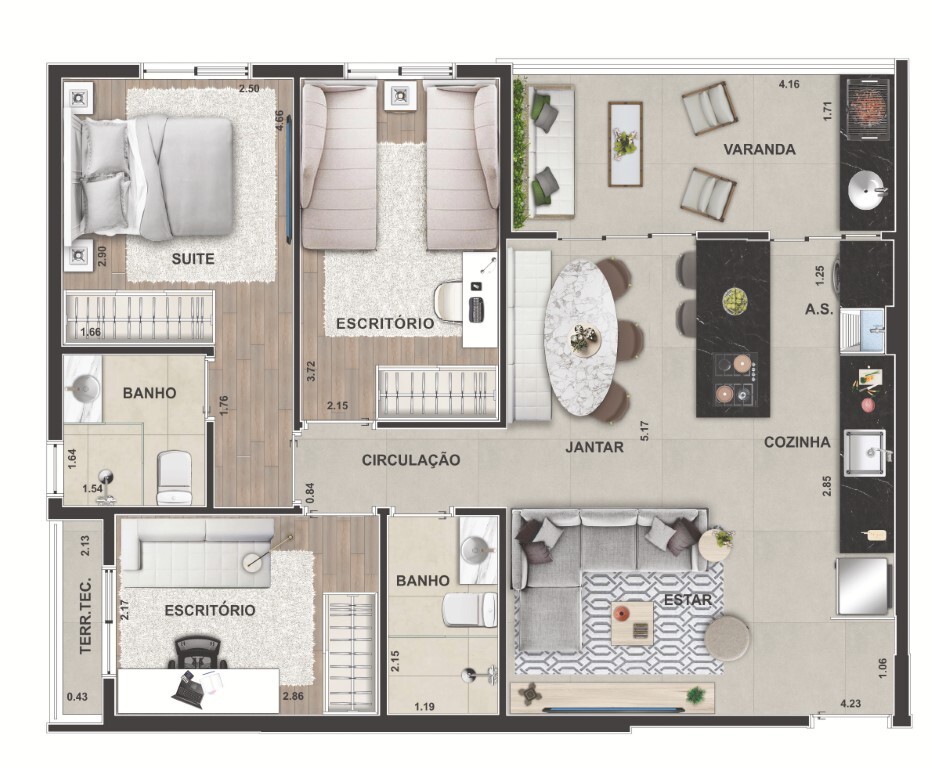 Planta 07 - 3 dorm 67,14m²
