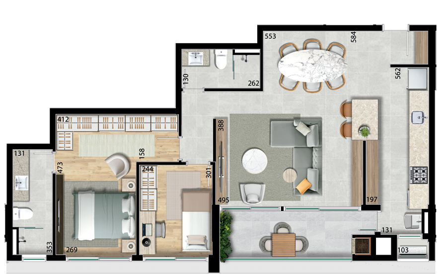 Planta 05 - 2 dorm 94,48m²