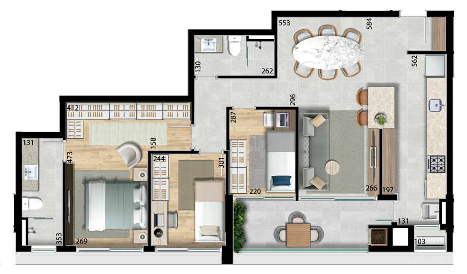 Planta 06 - 3 dorm 94,48m²