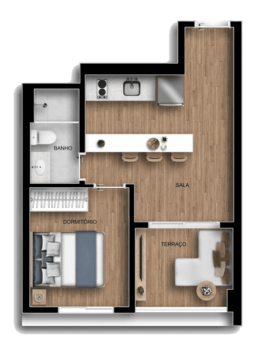 Planta 01 - 1 dorm 35m²
