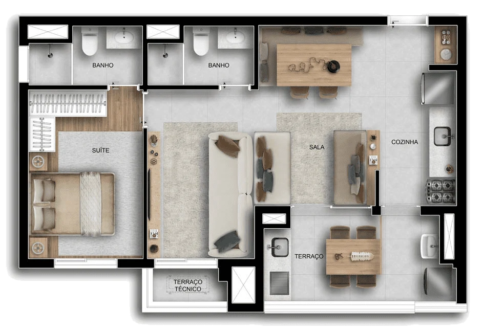 Planta 03 - 1 dorm 60m² - opção