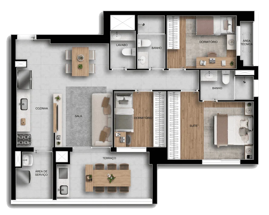 Planta 04 - 3 dorm 90m²