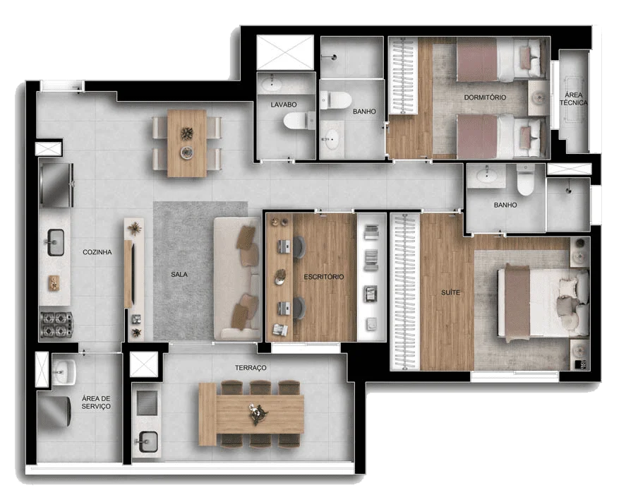 Planta 06 - 3 dorm 90m² - opção 2