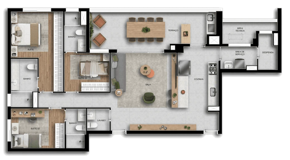 Planta 08 - 3 dorm 128m²