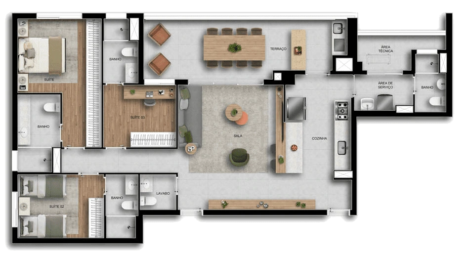 Planta 10 - 3 dorm 128m² - opção 2