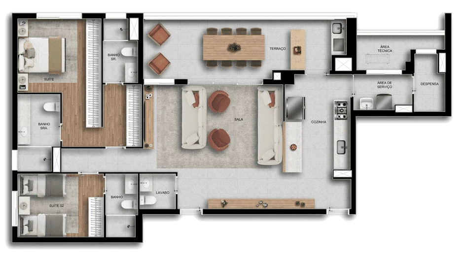 Planta 09 - 2 dorm 128m² - opção 1