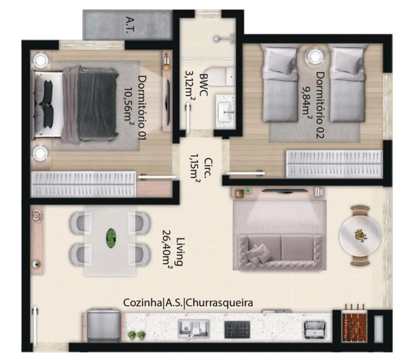 Planta 05 - 2 dorm 59m²