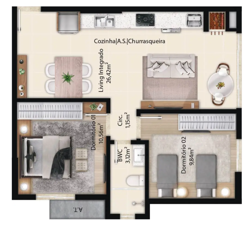 Planta 06 - 2 dorm 59m²