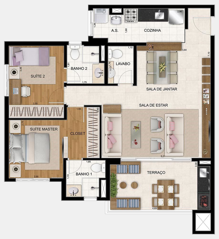 Planta 02 - 2 dorm 86m² -  opção