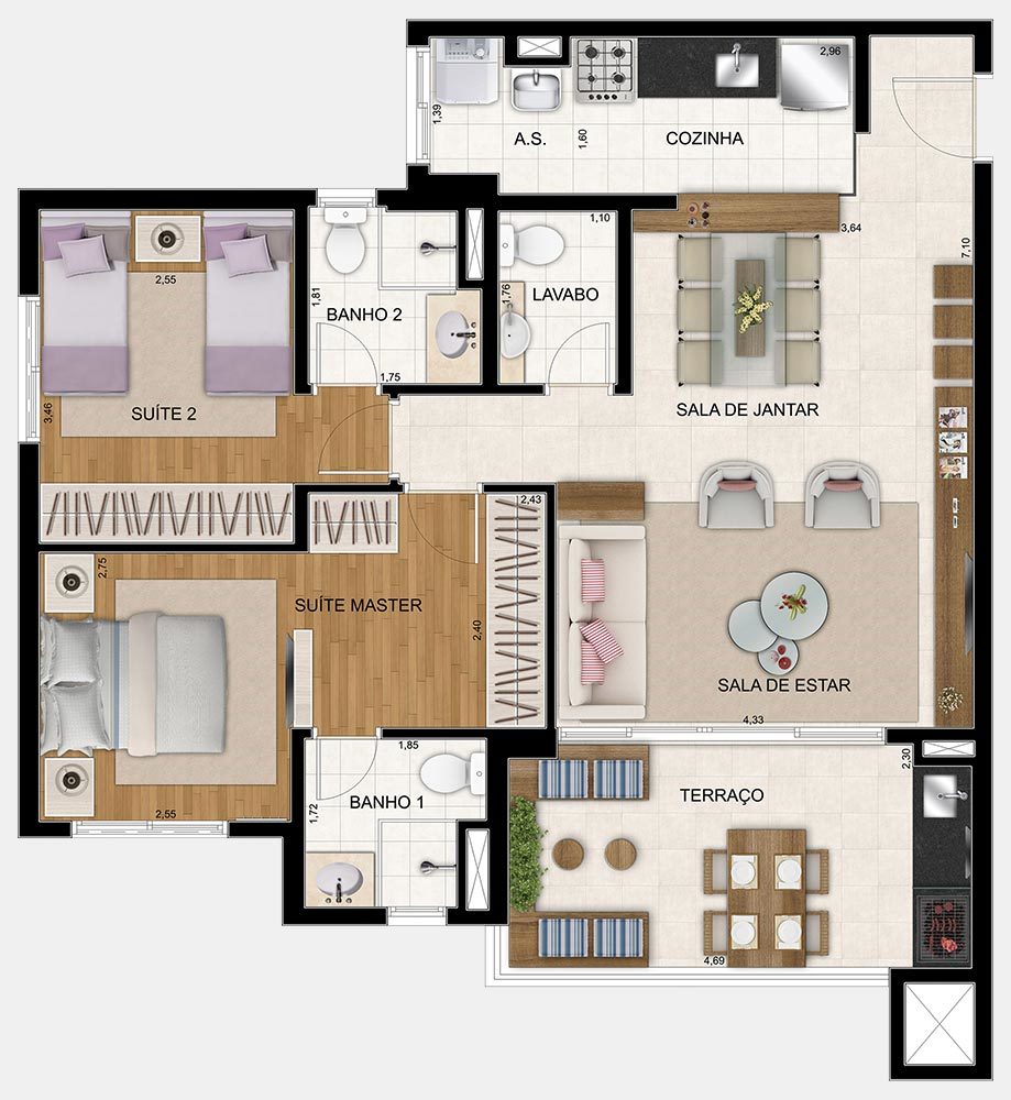 Planta 03 - 2 dorm 86m² -  opção