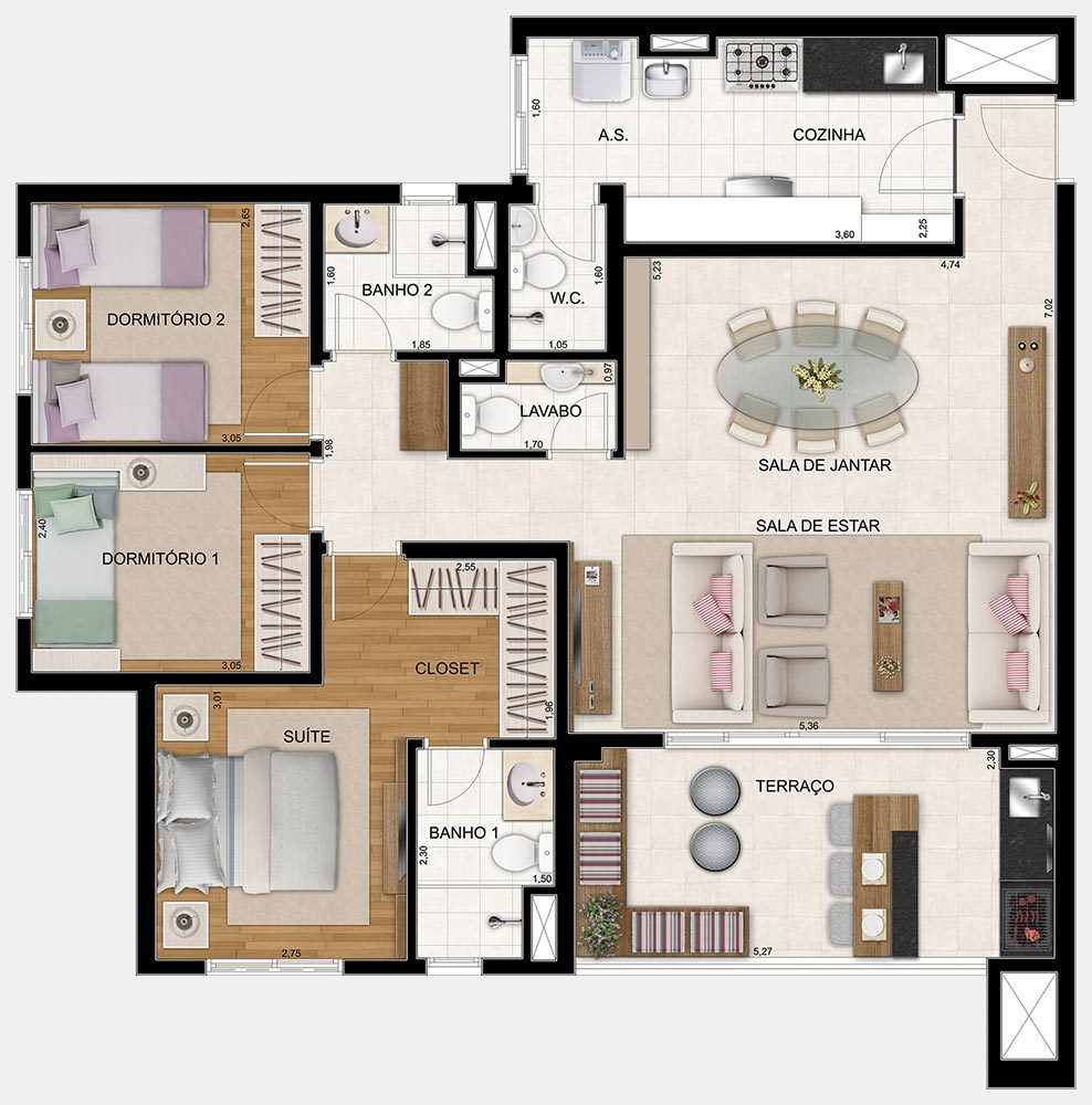Planta 06 - 3 dorm 106m² - opção