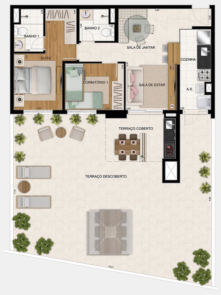 Planta 07 - 2 dorm 145m² - garden