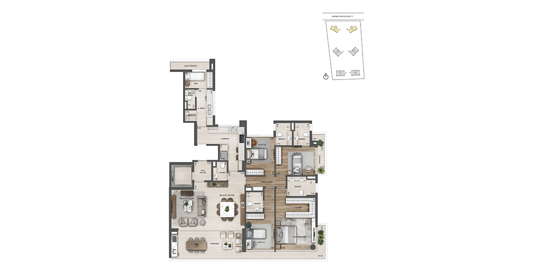 Planta 01 - 4 dorm 194,32m²