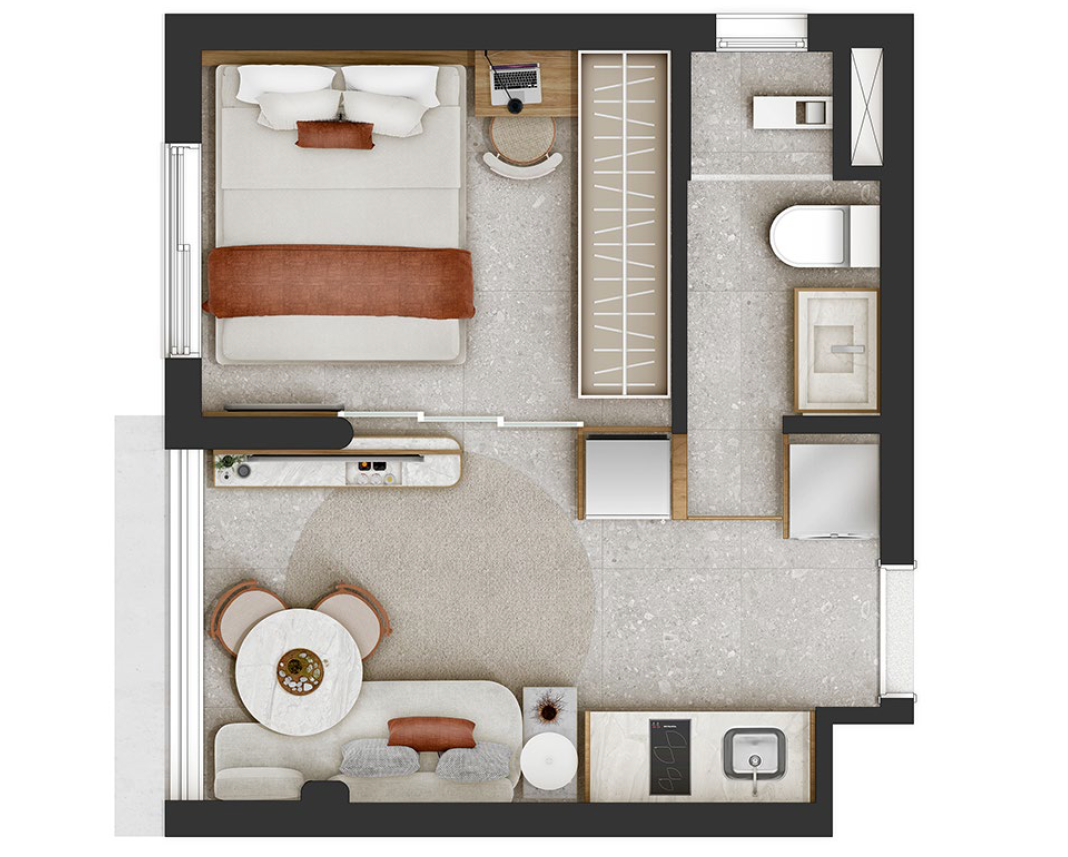 Planta 01 - 1 dorm 25m²