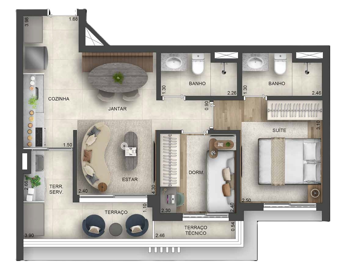 Planta 01 - 2 dorm 55,49m²