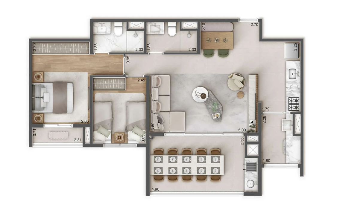 Planta 02 - 2 dorm 82m² - opção