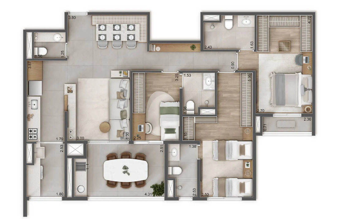 Planta 03 - 3 dorm 109m²