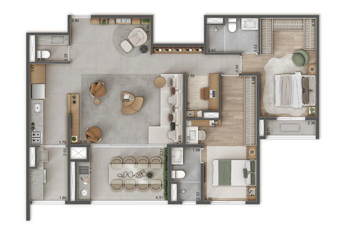 Planta 04 - 2 dorm 109m² - opção 1