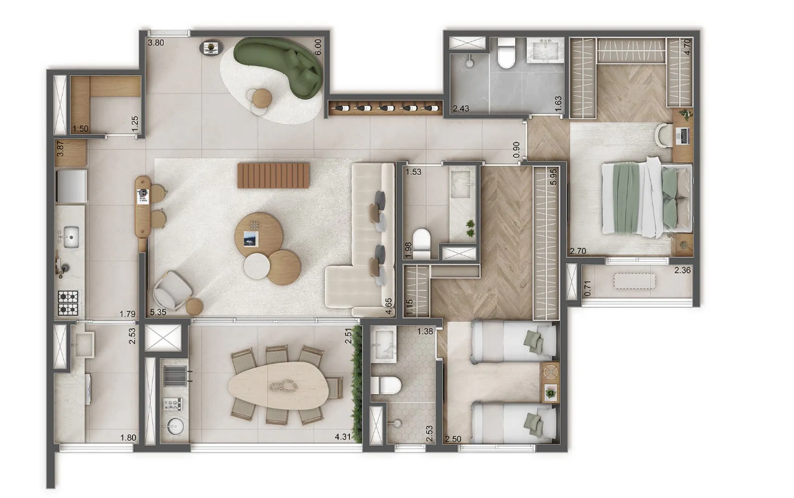 Planta 05 - 2 dorm 109m² - opção 2