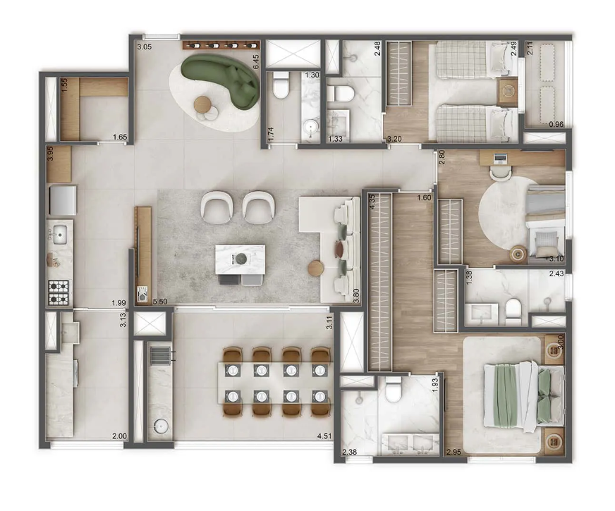 Planta 07 - 3 dorm 125m² - opção