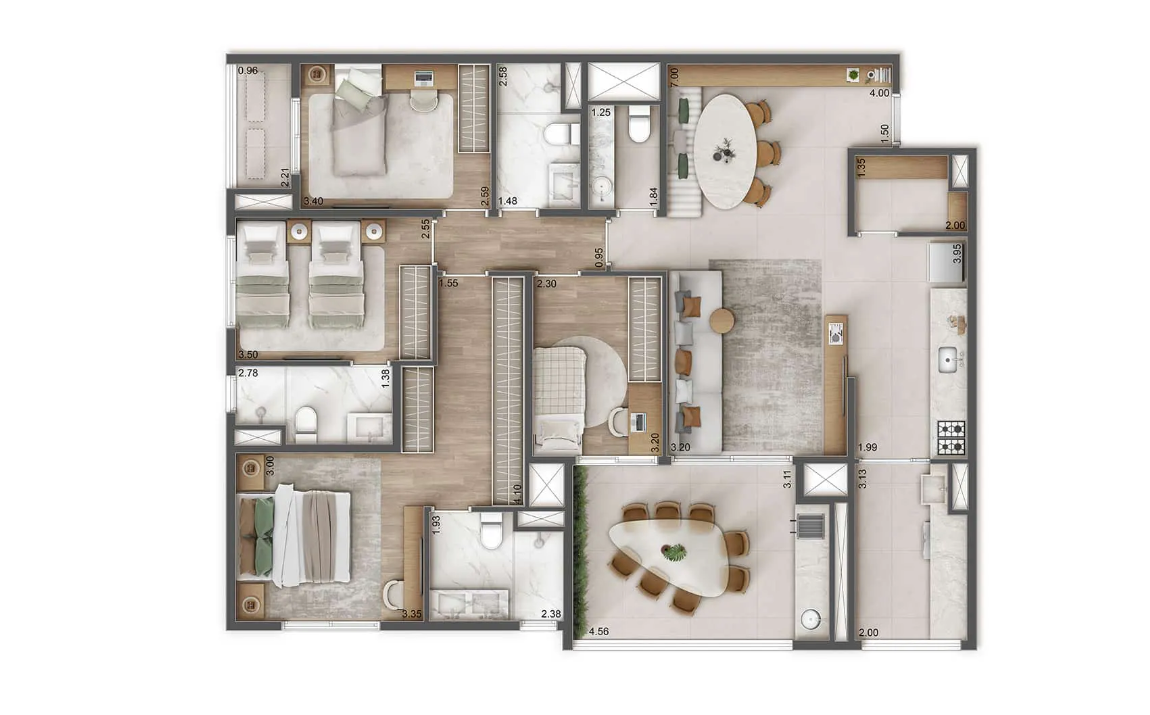 Planta 08 - 4 dorm 132m²