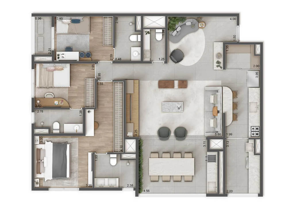 Planta 09 - 3 dorm 132m² - opção