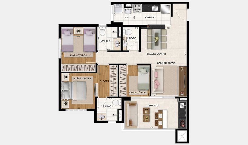Planta 02 - 3 dorm 86m² 