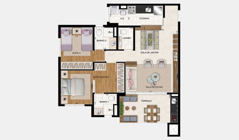 Planta 04 - 2 dorm 86m² - opção 2