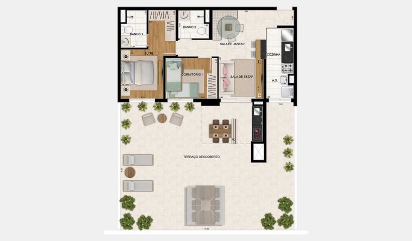 Planta 07 - 2 dorm 138m² - garden