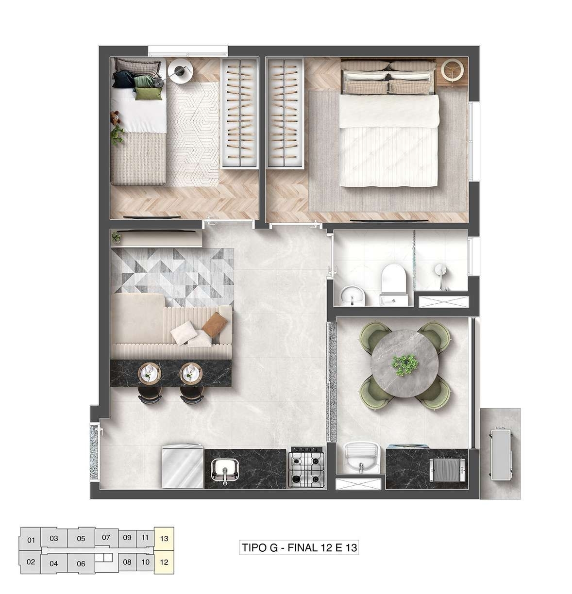 Planta 04 - 2 dorm 36,70m²