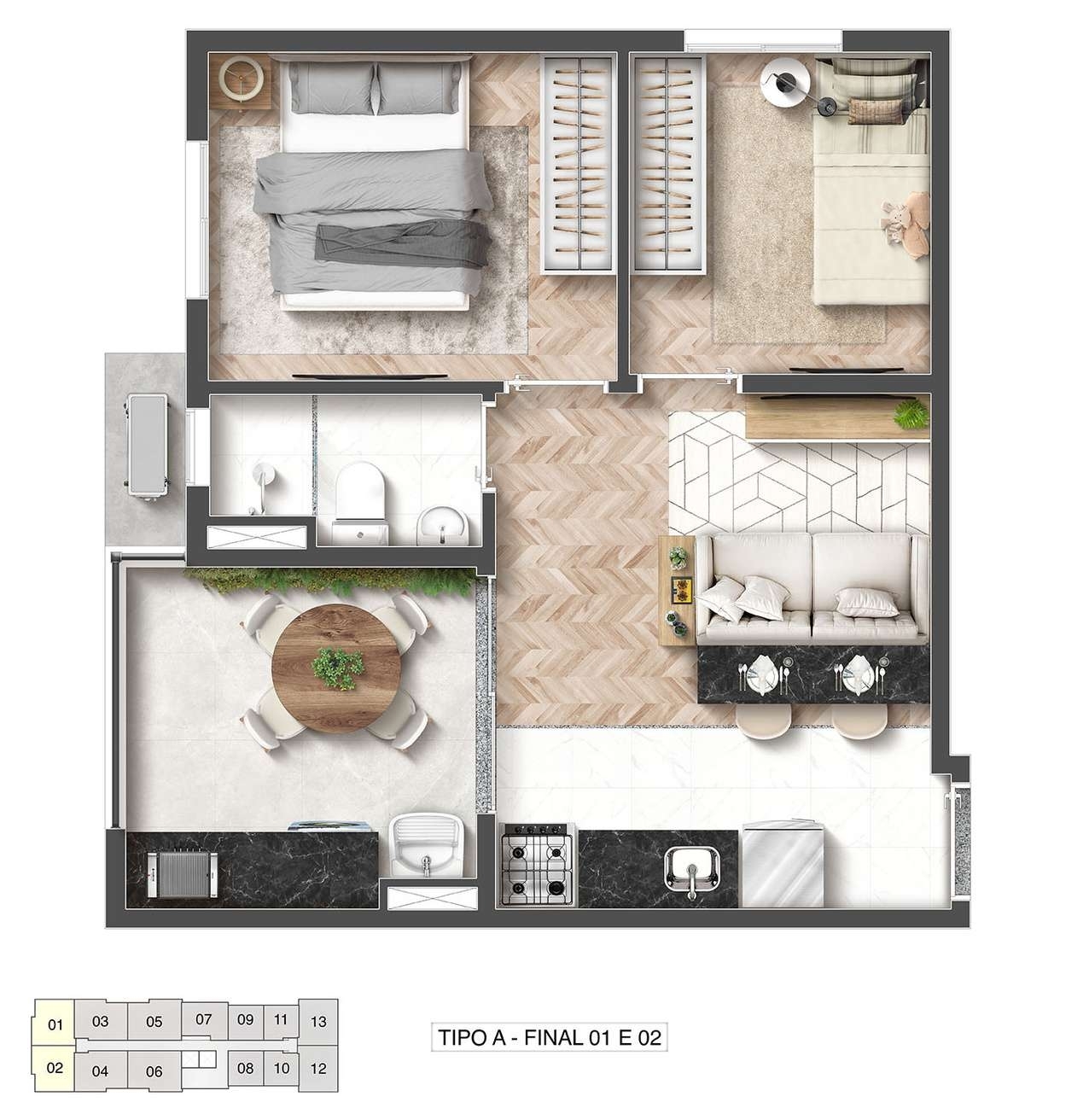 Planta 05 - 2 dorm 39,17m²