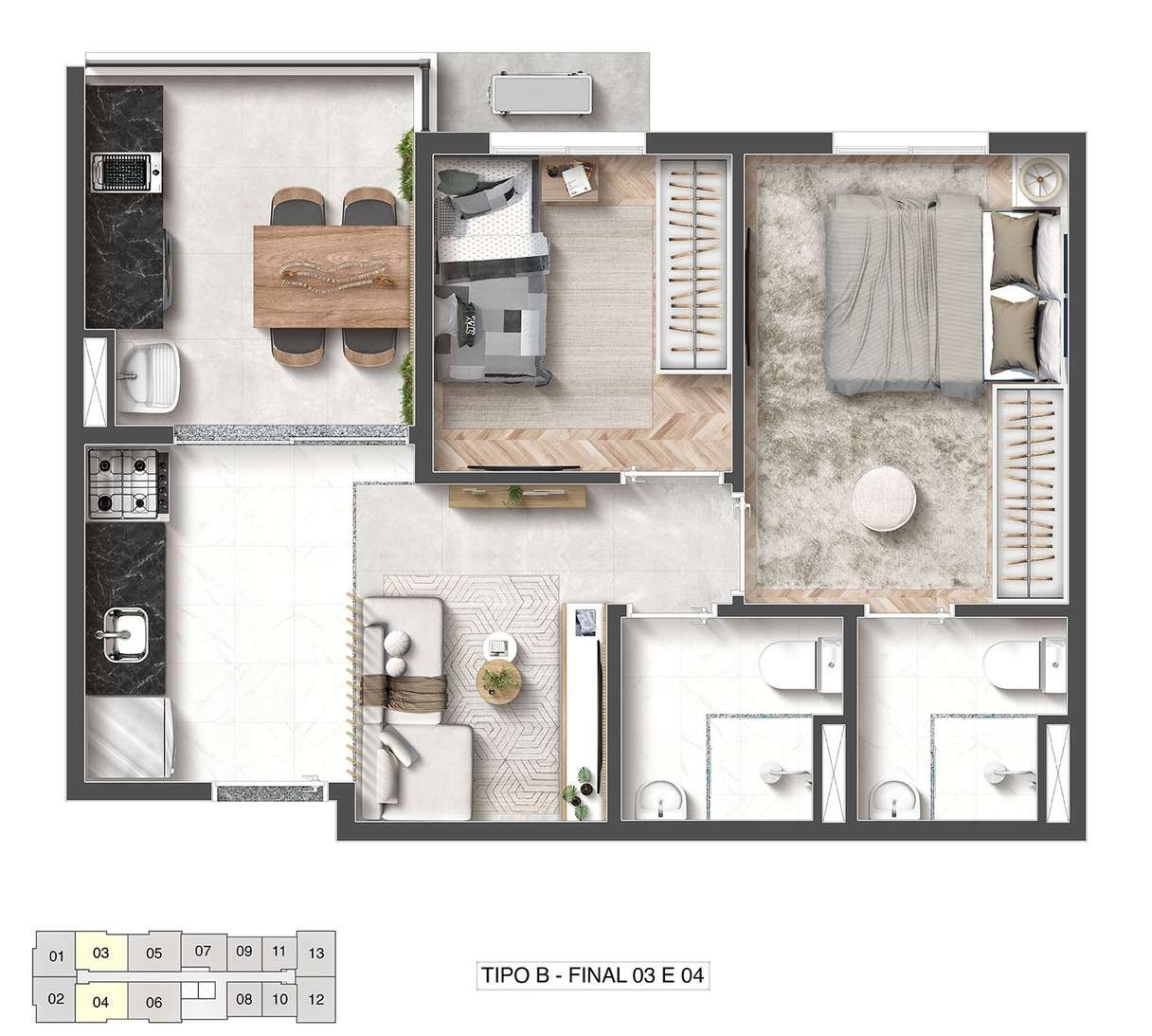 Planta 06 - 2 dorm 42,48m²